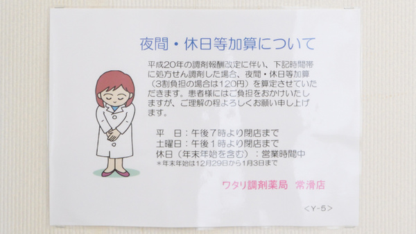 ワタリ調剤薬局常滑店の夜間休日対応