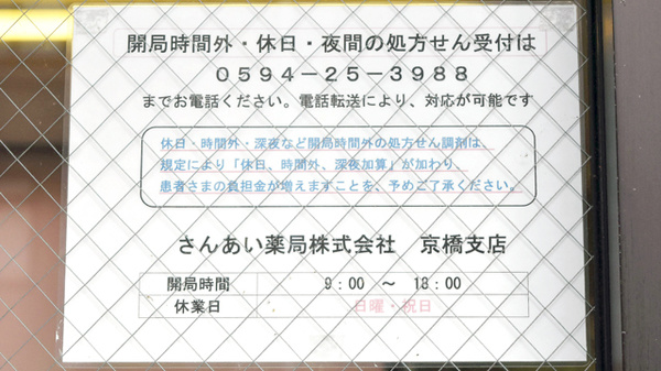 さんあい薬局　京橋店の夜間休日対応