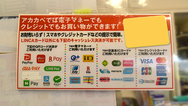 アカカベ薬局　香里店のクレカ/電子マネー/スマホ決済対応