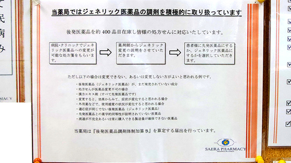 あんず薬局 豊中店のジェネリック対応