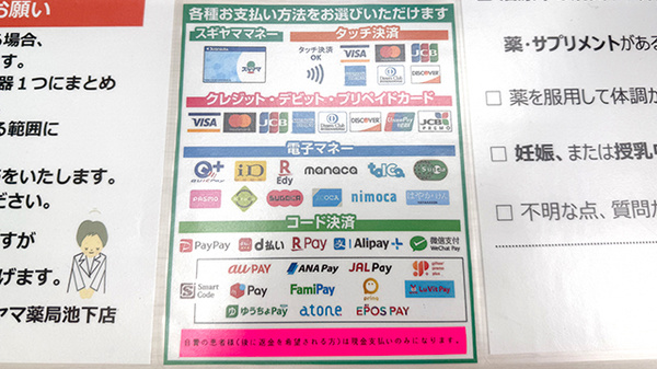 スギヤマ薬局　池下店のクレカ/電子マネー/スマホ決済対応
