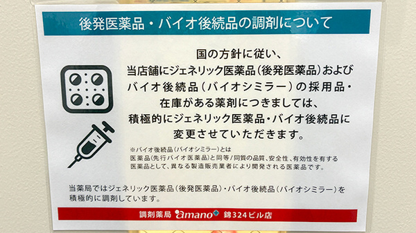 調剤薬局ａｍａｎｏ錦３２４ビル店のジェネリック対応