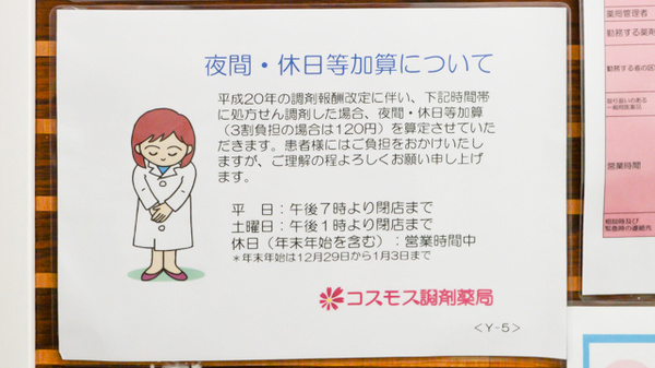 コスモス調剤薬局 新瑞橋店の夜間休日対応