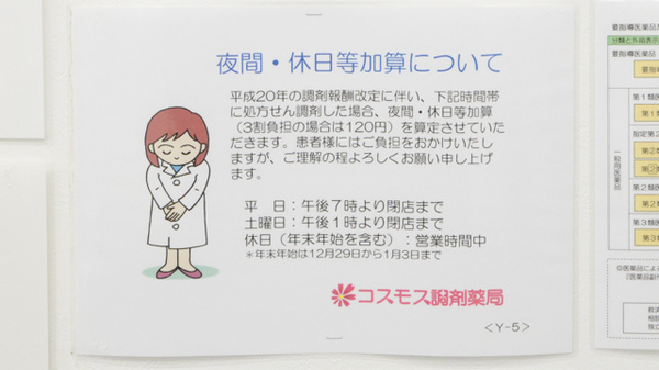 コスモス調剤薬局 しろとり店の夜間休日対応