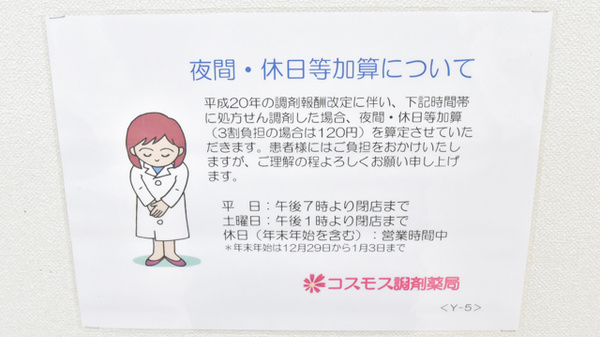 コスモス調剤薬局 大和店の夜間休日対応
