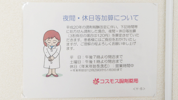 コスモス調剤薬局 一宮森本店の夜間休日対応