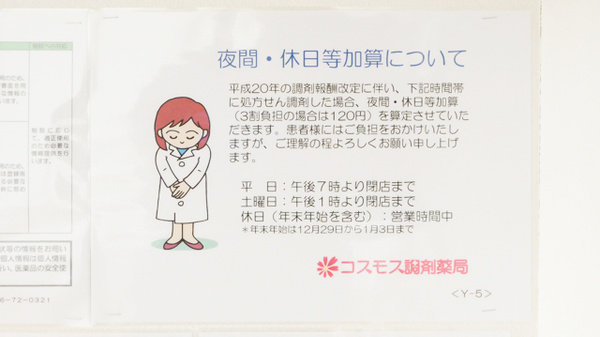 コスモス調剤薬局 富士店の夜間休日対応