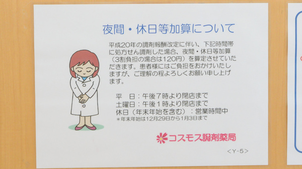 コスモス調剤薬局 木曽川店の夜間休日対応