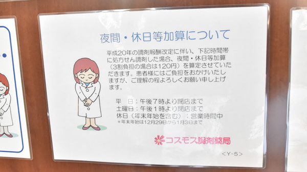 コスモス調剤薬局 出川店の夜間休日対応