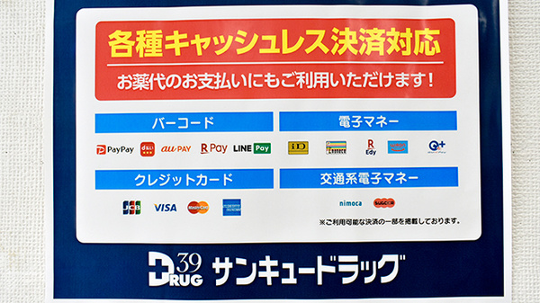 サンキュー薬局　長谷店のクレカ/電子マネー/スマホ決済対応