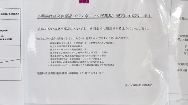 ウイン調剤薬局湯本店のジェネリック対応