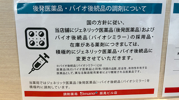 調剤薬局ａｍａｎｏ辰晃ビル店のジェネリック対応