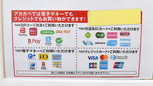 アカカベ薬局　門真江端店のクレカ/電子マネー/スマホ決済対応