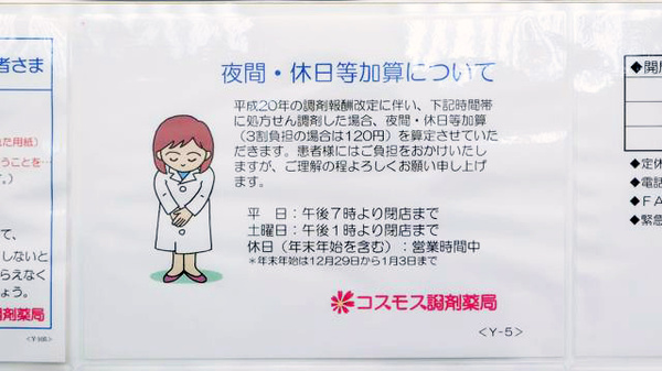 コスモス調剤薬局 南陽店の夜間休日対応